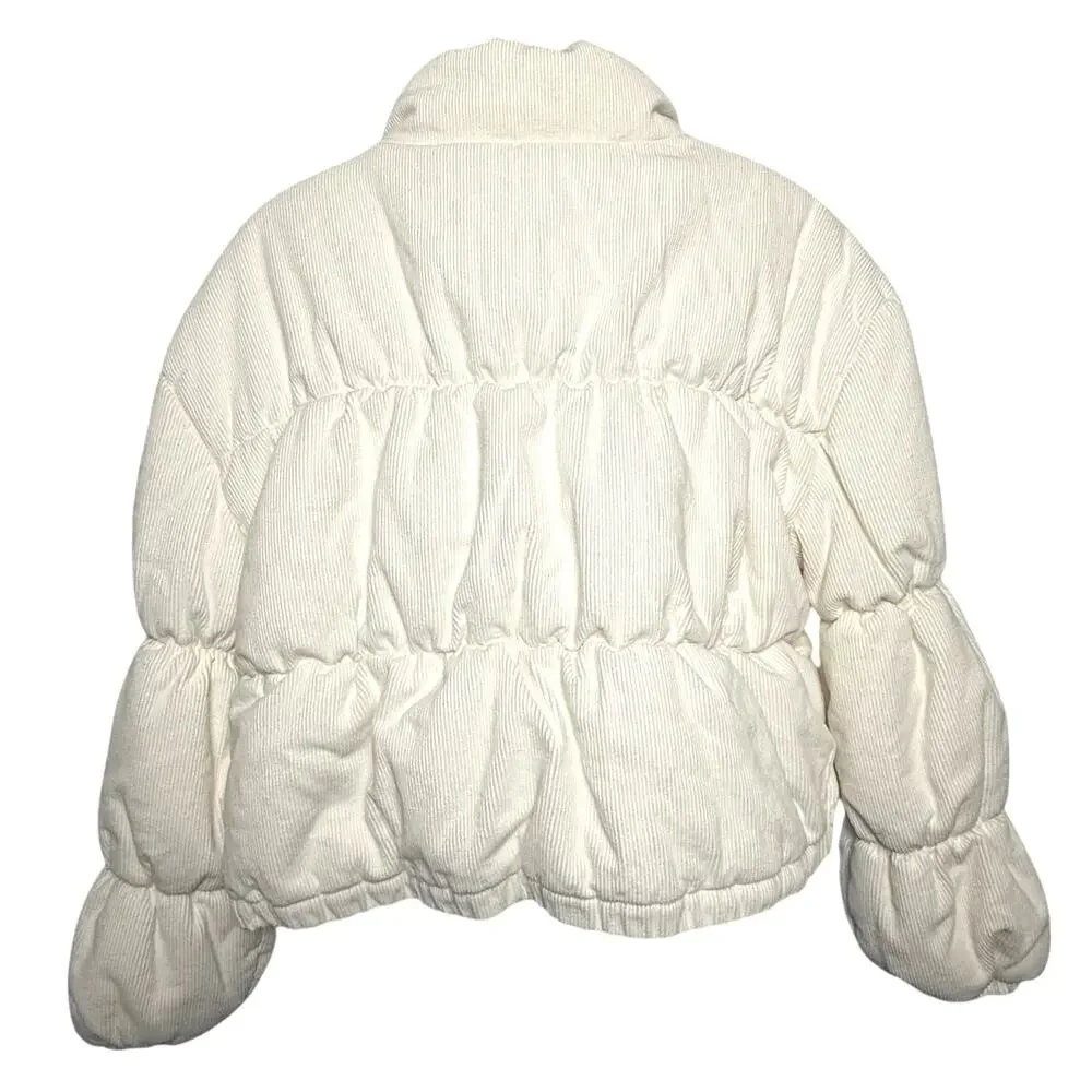 Lulus White Corduroy Puffer Full Zip Jacket Size XL Retro Minimalist Gorpcore